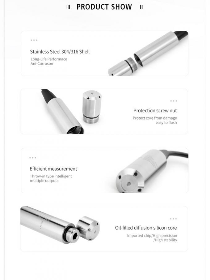 Rujia 4-20ma Sensor de nivel de líquido sumergible Indicador de transmisor Sensores de nivel de agua hidrostáticos para tratamiento de aguas residuales 2